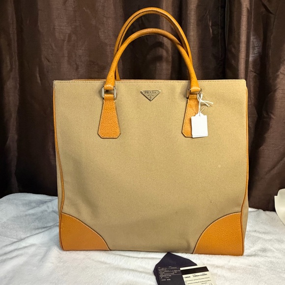 Authentic pre loved Prada Beige and Orange Canvas Tote - Picture 13 of 14